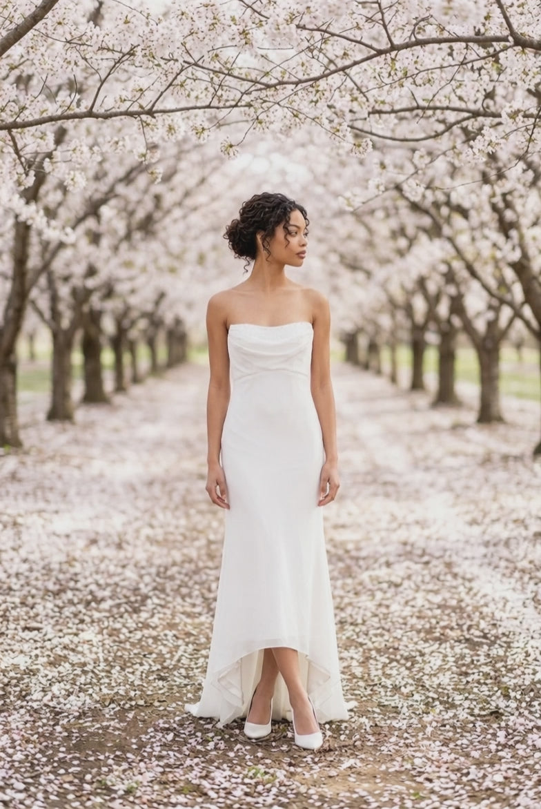 Contemporary Sleek Fit and Flater David's Bridal wedding Dress. Size 12. New With Tags